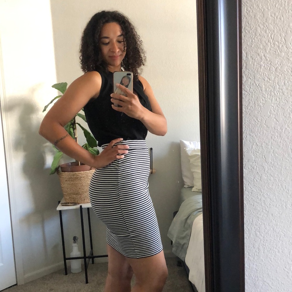 Toad & Co Women's Paseo Knit Pencil Skirt Size Small Black White Striped